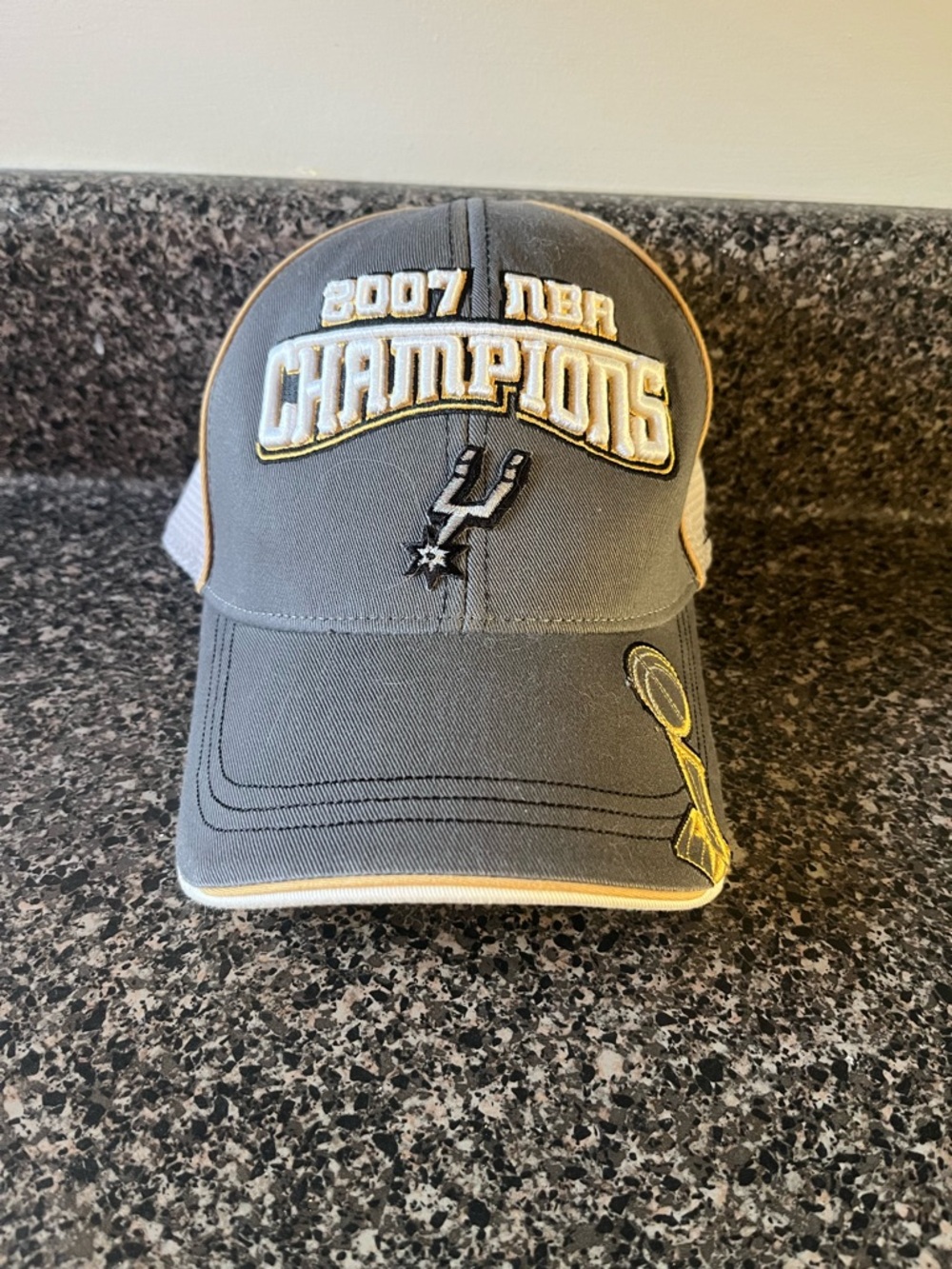 Adidas Gray and White NBA Champions Cap with Gold Trim